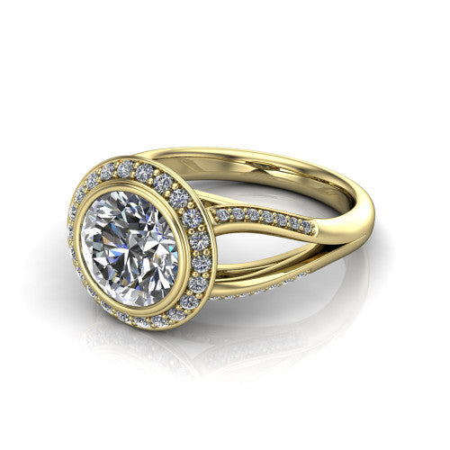 Cali Round Shape Halo Engagement Ring in 18K Yellow Gold