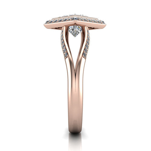 Cali Princess Shape Halo Engagement Ring in 18K Rose Gold