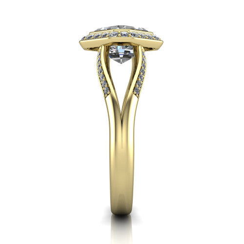 Cali Square Emerald Shape Halo Engagement Ring in 14K Yellow Gold