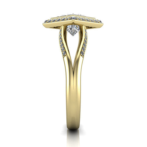 Cali Princess Shape Halo Engagement Ring in 18K Yellow Gold