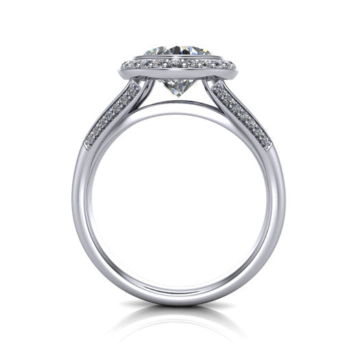 Cali Cushion Shape Halo Engagement Ring in 18K White Gold