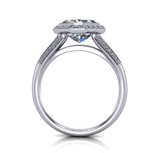 Cali Square Emerald Shape Halo Engagement Ring in Platinum