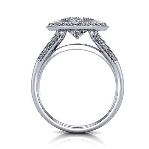 Cali Princess Shape Halo Engagement Ring in 14K White Gold