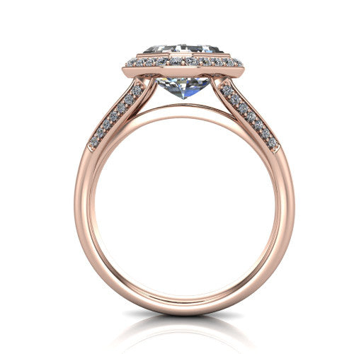 Cali Square Emerald Shape Halo Engagement Ring in 14K Rose Gold