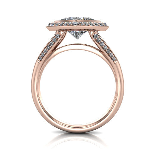 Cali Princess Shape Halo Engagement Ring in 14K Rose Gold