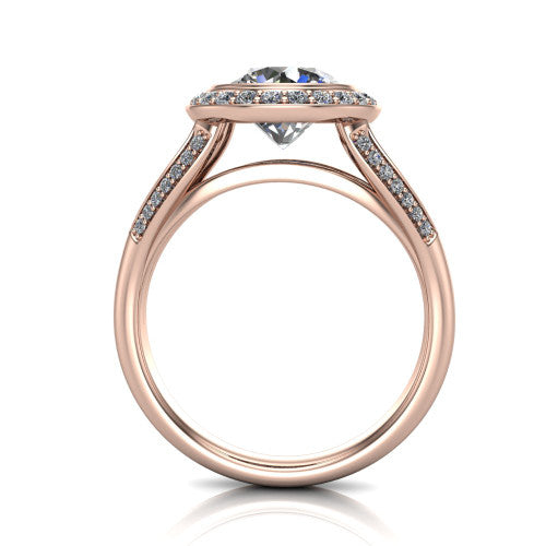 Cali Round Shape Halo Engagement Ring in 18K Rose Gold