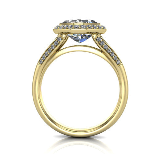 Cali Square Emerald Shape Halo Engagement Ring in 18K Yellow Gold