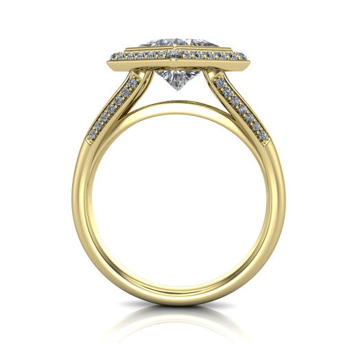 Cali Princess Shape Halo Engagement Ring in 18K Yellow Gold