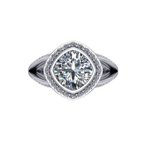 Cali Cushion Shape Halo Engagement Ring in 18K White Gold