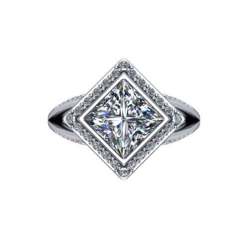 Cali Princess Shape Halo Engagement Ring in Platinum