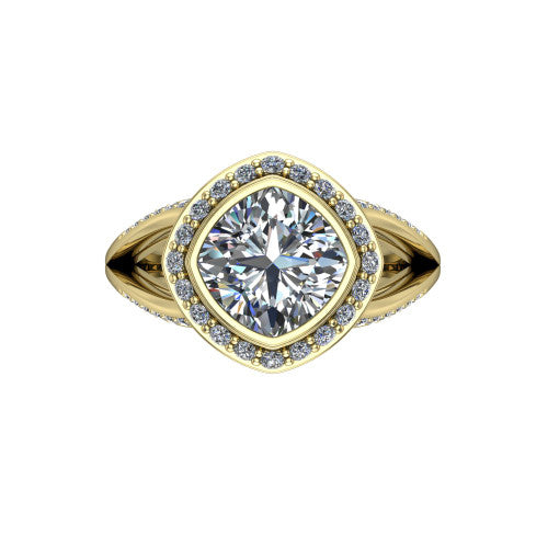 Cali Cushion Shape Halo Engagement Ring in 18K Yellow Gold