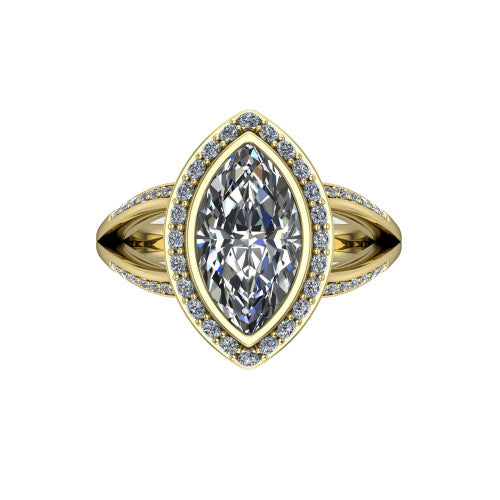 Cali Marquise Shape Halo Engagement Ring in 14K Yellow Gold