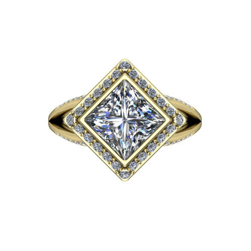Cali Princess Shape Halo Engagement Ring in 18K Yellow Gold