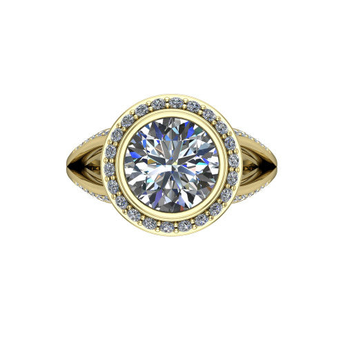 Cali Round Shape Halo Engagement Ring in 18K Yellow Gold
