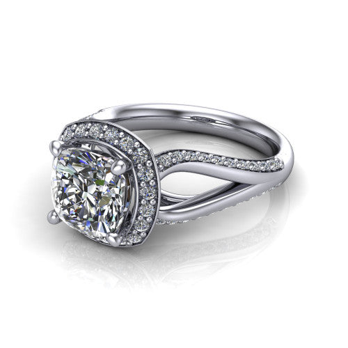 Sylvie Cushion Shape Halo Engagement Ring in Platinum