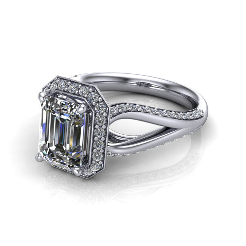 Sylvie Emerald Shape Halo Engagement Ring in 18K White Gold