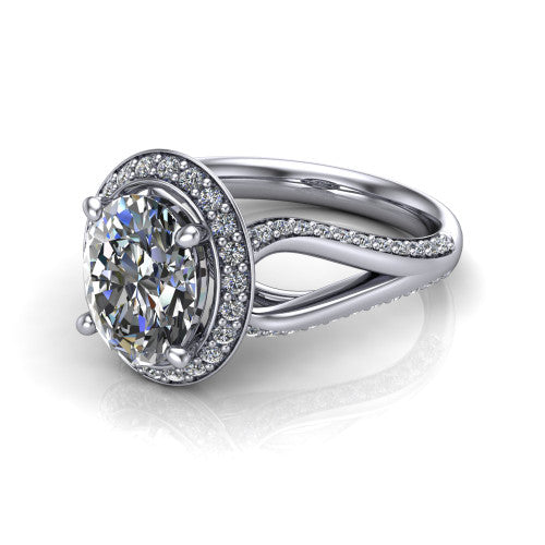 Sylvie Oval Shape Halo Engagement Ring in 18K White Gold
