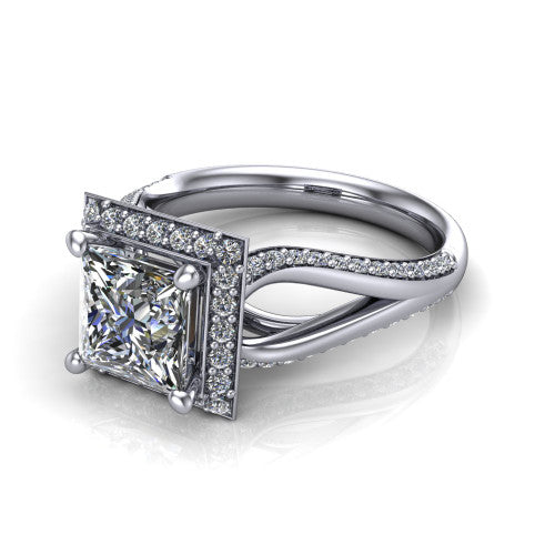 Sylvie Princess Shape Halo Engagement Ring in Platinum