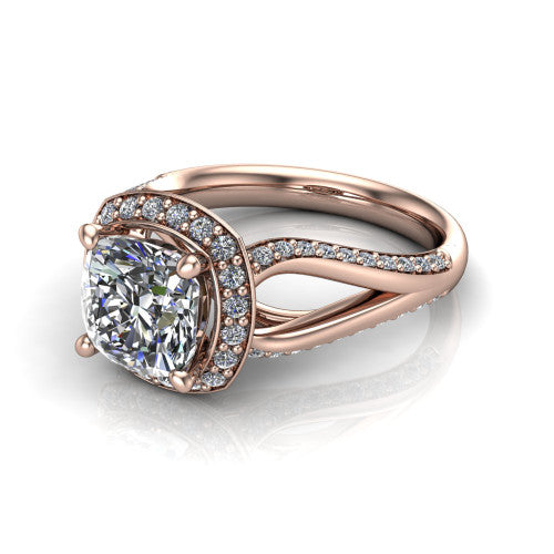 Sylvie Cushion Shape Halo Engagement Ring in 18K Rose Gold