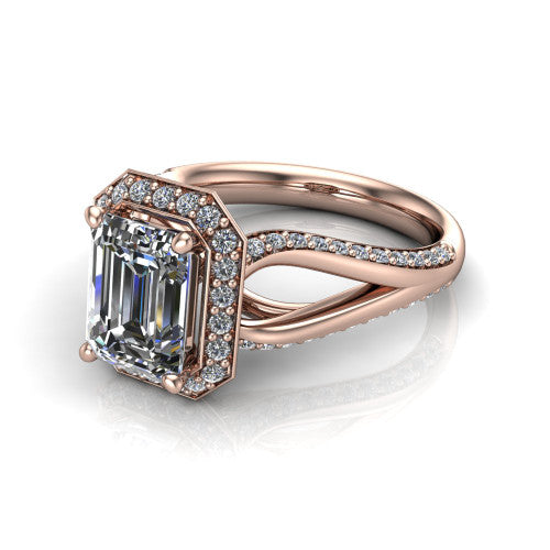 Sylvie Emerald Shape Halo Engagement Ring in 14K Rose Gold