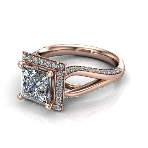 Sylvie Princess Shape Halo Engagement Ring in 18K Rose Gold