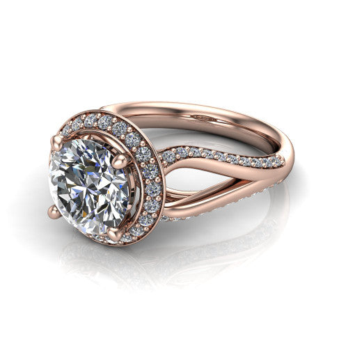 Sylvie Round Shape Halo Engagement Ring in 14K Rose Gold