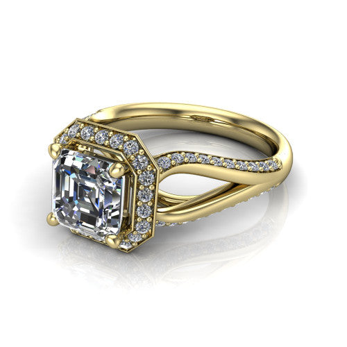 Sylvie Square Emerald Shape Halo Engagement Ring in 18K Yellow Gold