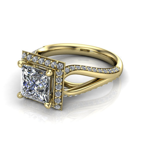 Sylvie Princess Shape Halo Engagement Ring in 14K Yellow Gold