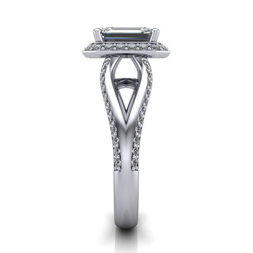 Sylvie Emerald Shape Halo Engagement Ring in 18K White Gold