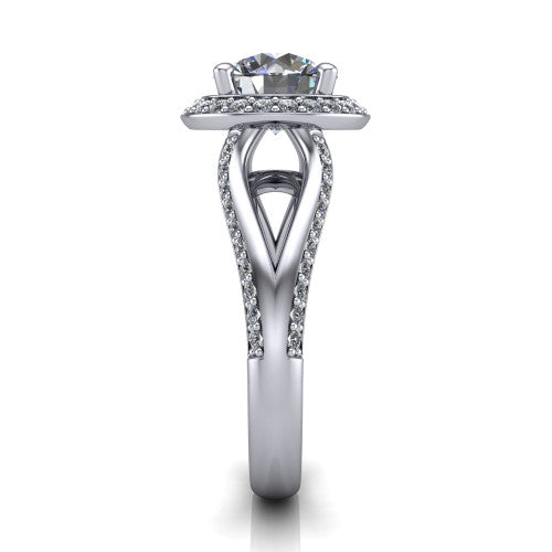 Sylvie Round Shape Halo Engagement Ring in 14K White Gold