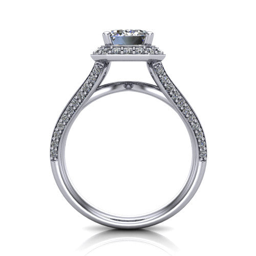 Sylvie Emerald Shape Halo Engagement Ring in 14K White Gold