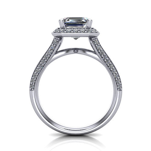 Sylvie Square Emerald Shape Halo Engagement Ring in Platinum
