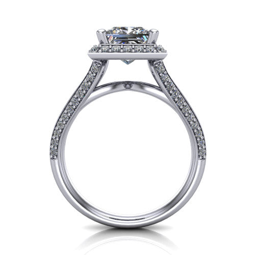 Sylvie Princess Shape Halo Engagement Ring in 14K White Gold