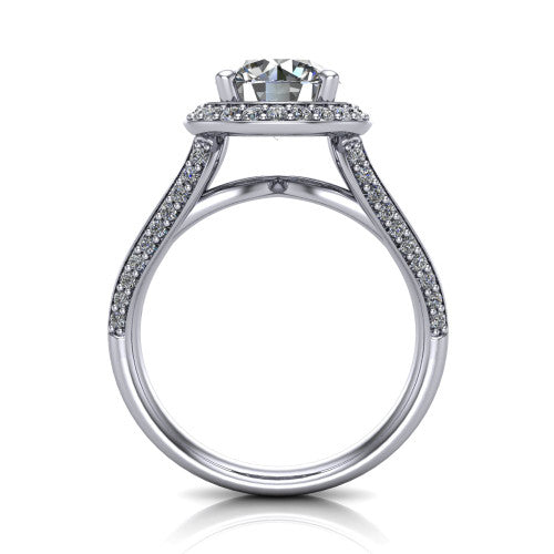 Sylvie Round Shape Halo Engagement Ring in 14K White Gold