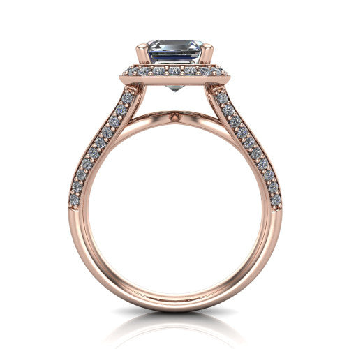 Sylvie Square Emerald Shape Halo Engagement Ring in 18K Rose Gold