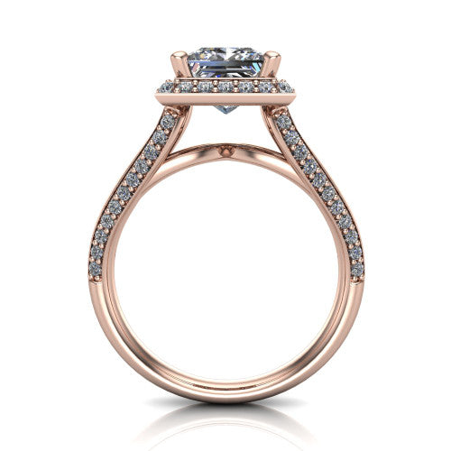 Sylvie Princess Shape Halo Engagement Ring in 18K Rose Gold