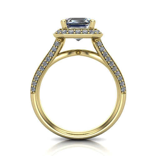 Sylvie Square Emerald Shape Halo Engagement Ring in 14K Yellow Gold