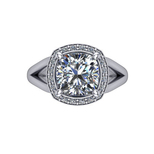 Sylvie Cushion Shape Halo Engagement Ring in 14K White Gold