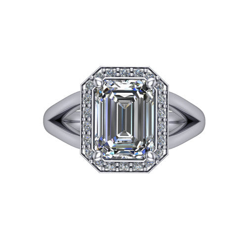 Sylvie Emerald Shape Halo Engagement Ring in Platinum