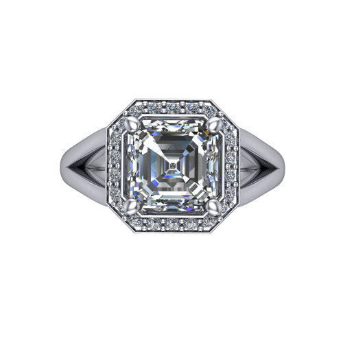 Sylvie Square Emerald Shape Halo Engagement Ring in 14K White Gold