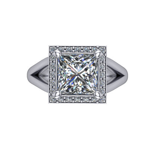 Sylvie Princess Shape Halo Engagement Ring in Platinum