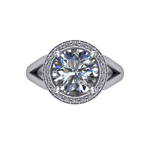 Sylvie Round Shape Halo Engagement Ring in 14K White Gold