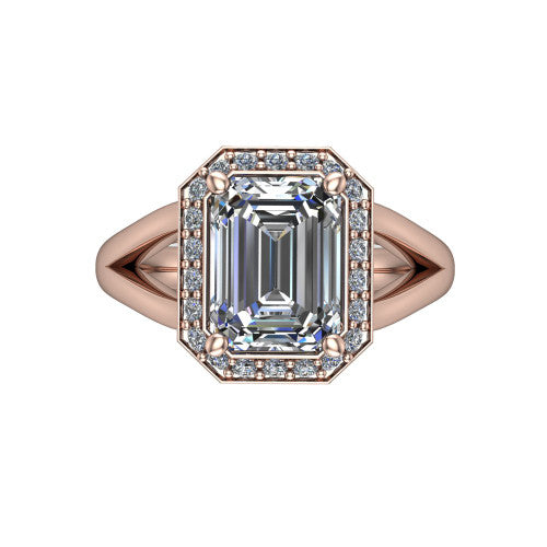 Sylvie Emerald Shape Halo Engagement Ring in 18K Rose Gold
