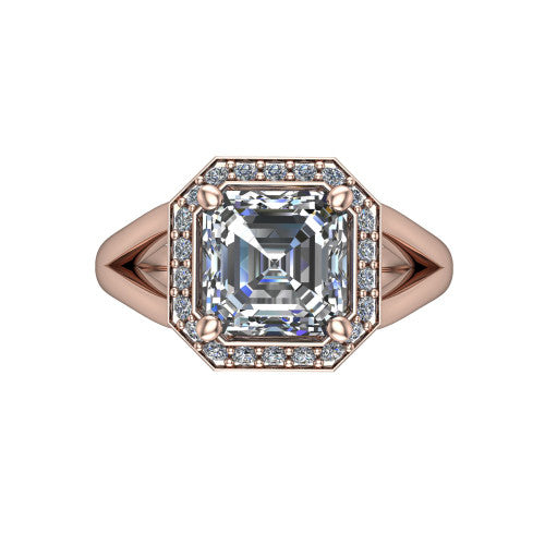 Sylvie Square Emerald Shape Halo Engagement Ring in 14K Rose Gold