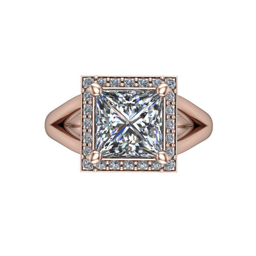 Sylvie Princess Shape Halo Engagement Ring in 18K Rose Gold