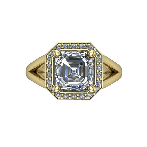Sylvie Square Emerald Shape Halo Engagement Ring in 18K Yellow Gold
