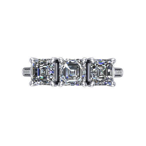 Emory square emerald-cut three-stone engagement ring in 14K White Gold, top-down view showing the three matched square emerald-cut diamonds set side by side across the band