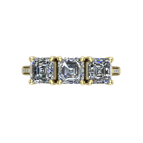 Emory square emerald-cut three-stone engagement ring in 14K Yellow Gold, top-down view showing the three matched square emerald-cut diamonds set side by side across the band