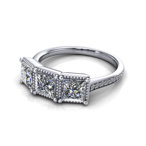 Kayla Princess Shape Three Stone Engagement Ring in Platinum