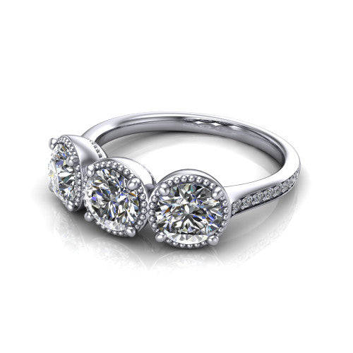 Kayla Round Shape Three Stone Engagement Ring in Platinum